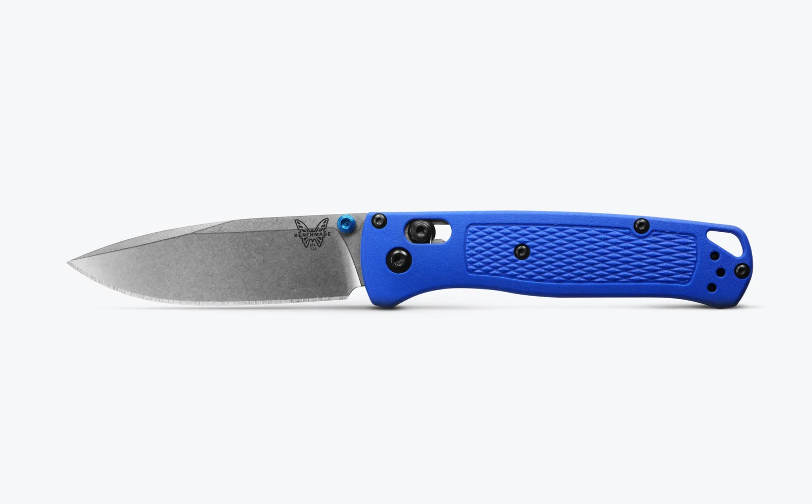 Benchmade Bugout 535 with blue Grivory handle